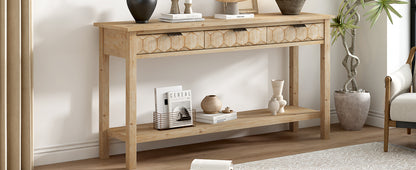 U_Style 58.3'' Fir Veneer Entryway Table with Honeycomb-patterned Fronts,Modern Stylish Console Table with 3 Drawers and Solid Fir legs,Suitable for Living Room,Entryway, Hallway, Study, Foyer image 4