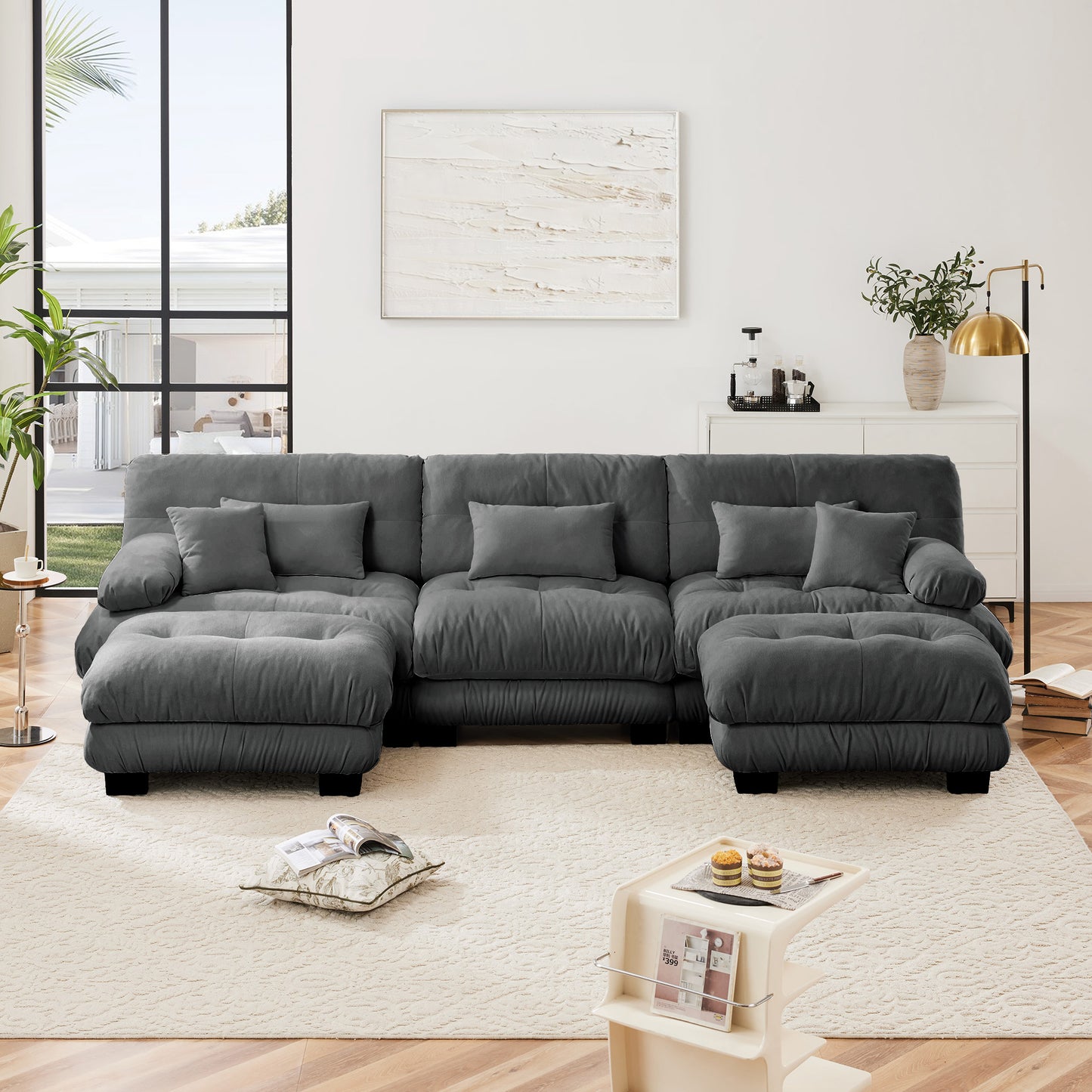 Luxury Modular Sectional Sofa Couch - Oversized U Shaped Cloud Couch for Living Room,Deep Seat Sofa Couch with 2 Ottomans,Chenille Gray image 3