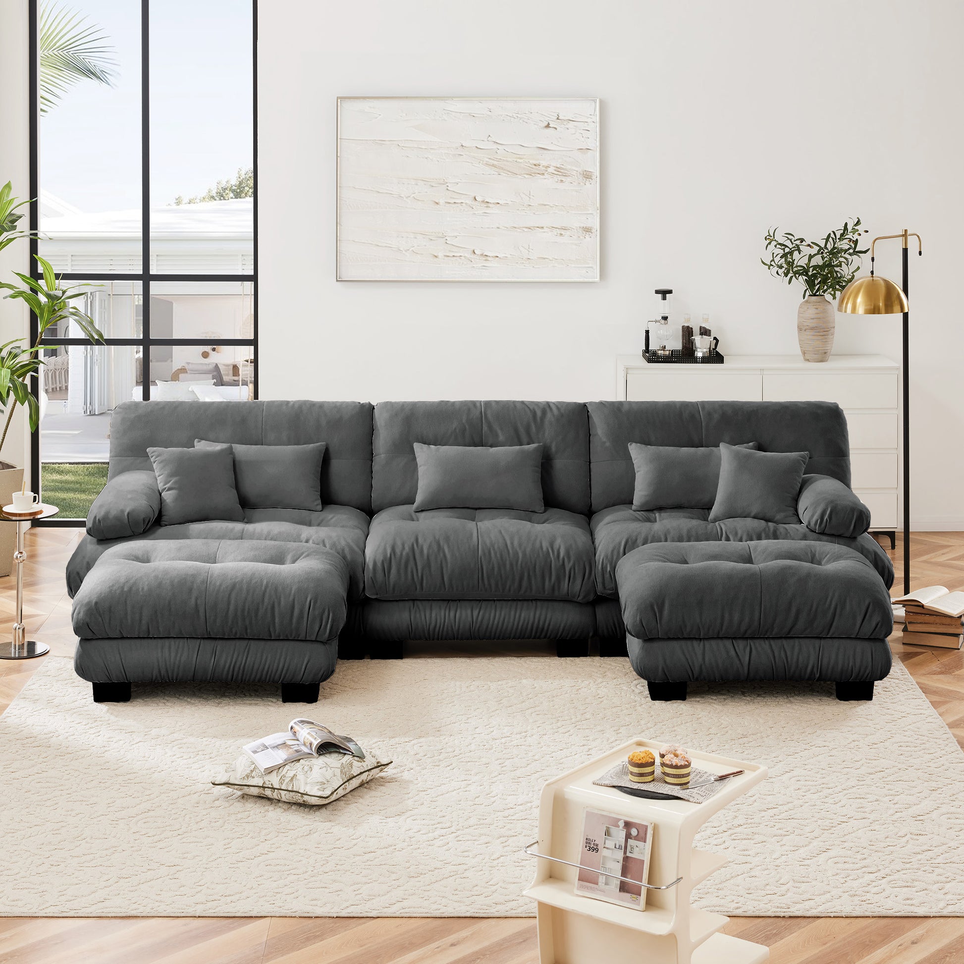 Luxury Modular Sectional Sofa Couch - Oversized U Shaped Cloud Couch for Living Room,Deep Seat Sofa Couch with 2 Ottomans,Chenille Gray image 3