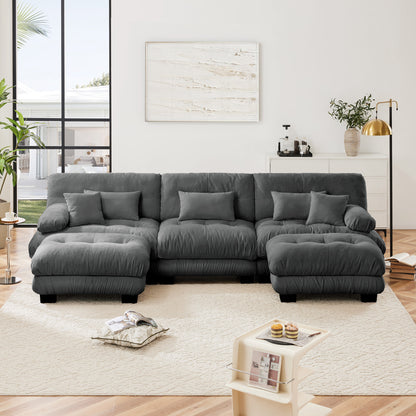 Luxury Modular Sectional Sofa Couch - Oversized U Shaped Cloud Couch for Living Room,Deep Seat Sofa Couch with 2 Ottomans,Chenille Gray image 3