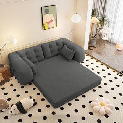 Human Dog Bed, Lazy Sofa Couch, 78.7" Multi-Functional Foldable Sofa Bed, 3-in-1 Sherpa Fleece Fabric Foam-Filled Sleeper Sofa Bed for Living Room,Guest Bed,Playroom,GREY image 5