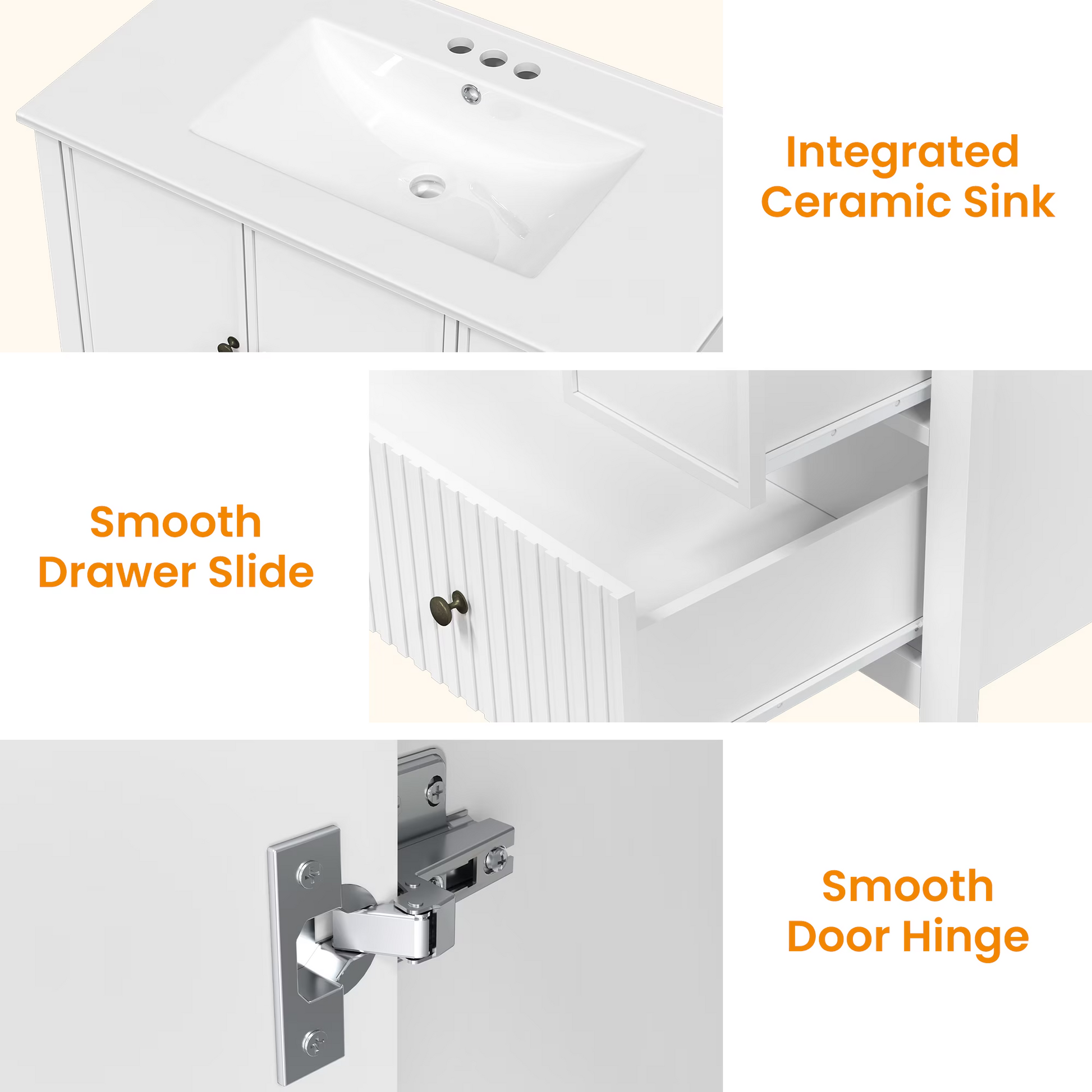 36'' Bathroom Vanity with Sink Set, Bathroom Storage Cabinet with Doors and Drawers, Modern Vanity Sink Cabinet with Painted Surface, White image 7