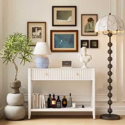 29.53" Tall Console Table with Drawers, Narrow Wood Accent Sofa Table Entryway Table with Storage Shelf for Entryway, Front Hall, Hallway, Living Room, White image 11