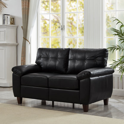 59" Loveseat Modern Design Faux Leather Couch,Living Room Sofa with Storage,Big Armrest Sofa,Upholstered Breathable PU Leather Sofa,Black image 1