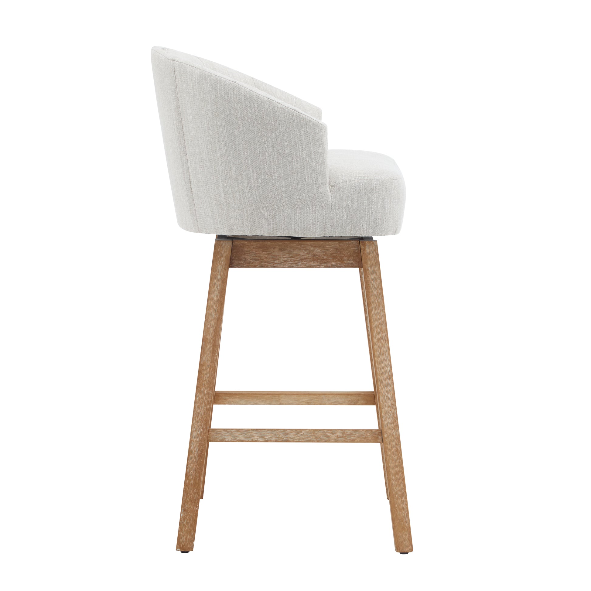33.25" Swivel Counter Stools Set of 2, Upholstered Counter Height Bar Stools with Solid Rubber Wood Frame, Backrest, Footrest, Armless Barstools for Home Bar, Kitchen Counter, Natural + Beige image 11