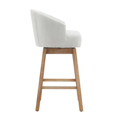 33.25" Swivel Counter Stools Set of 2, Upholstered Counter Height Bar Stools with Solid Rubber Wood Frame, Backrest, Footrest, Armless Barstools for Home Bar, Kitchen Counter, Natural + Beige image 11