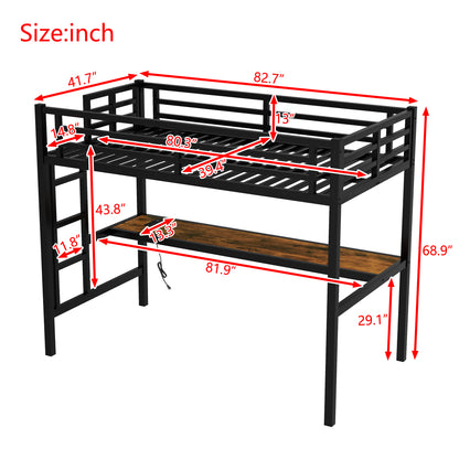 Metal Twin XL Size Loft Bed with Power Outlet and LED Lighted, Space-Saving, Noise Reduced, Black image 4