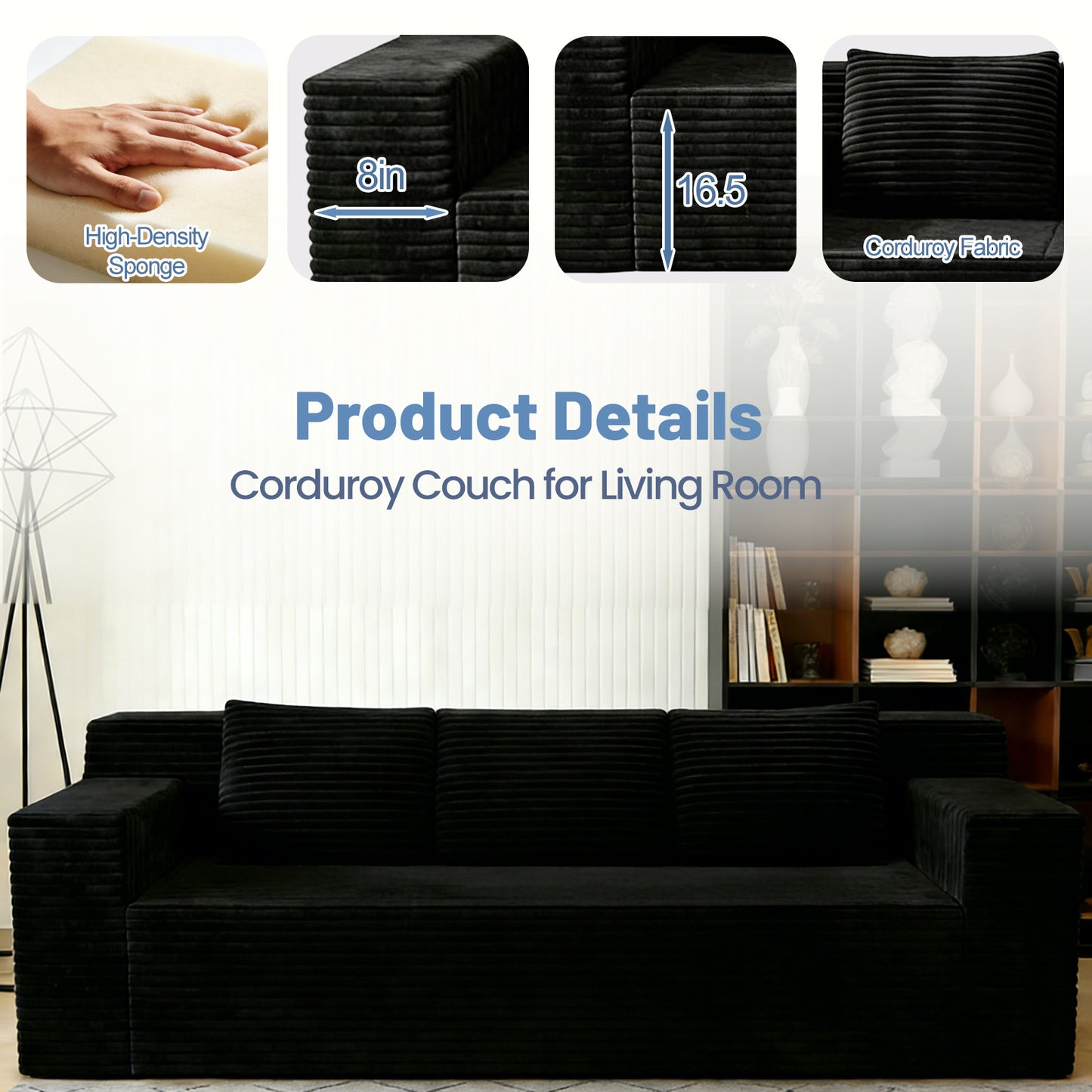71" 3Setaser Sofa,Corduroy Fabric,Deep Seat Couches,Comfy Loveseat Sofa,No Assembly,1pcs for Living room, Bedroom,Conference room,Apartment image 6