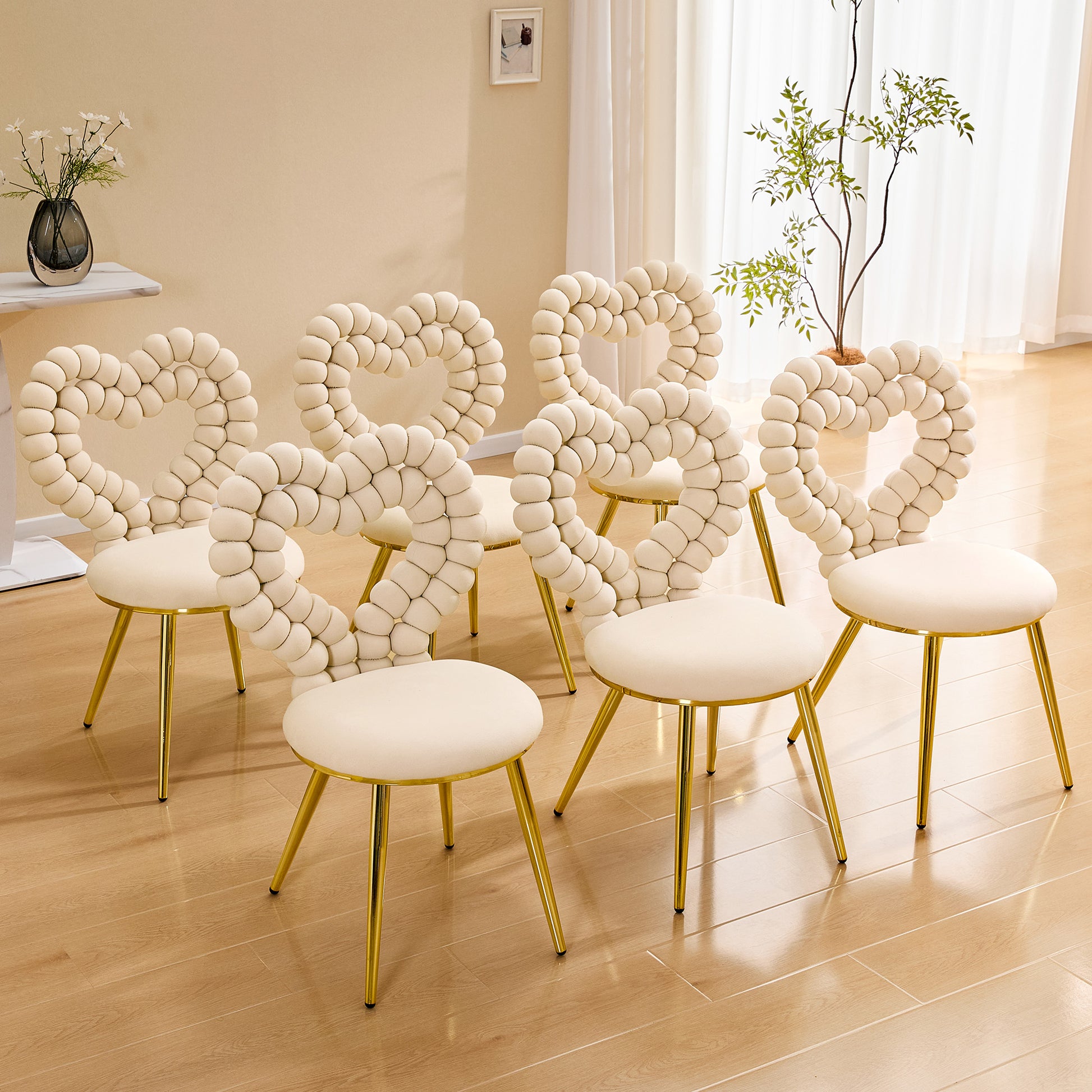 Set of 2 Unique Heart Bubble Tufted Accent Chair, Plush Velvet Chair with Shiny Gold Metal Frame, Cute & Modern Seating for Home Decor image 5