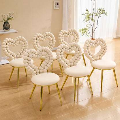 Set of 2 Unique Heart Bubble Tufted Accent Chair, Plush Velvet Chair with Shiny Gold Metal Frame, Cute & Modern Seating for Home Decor image 5