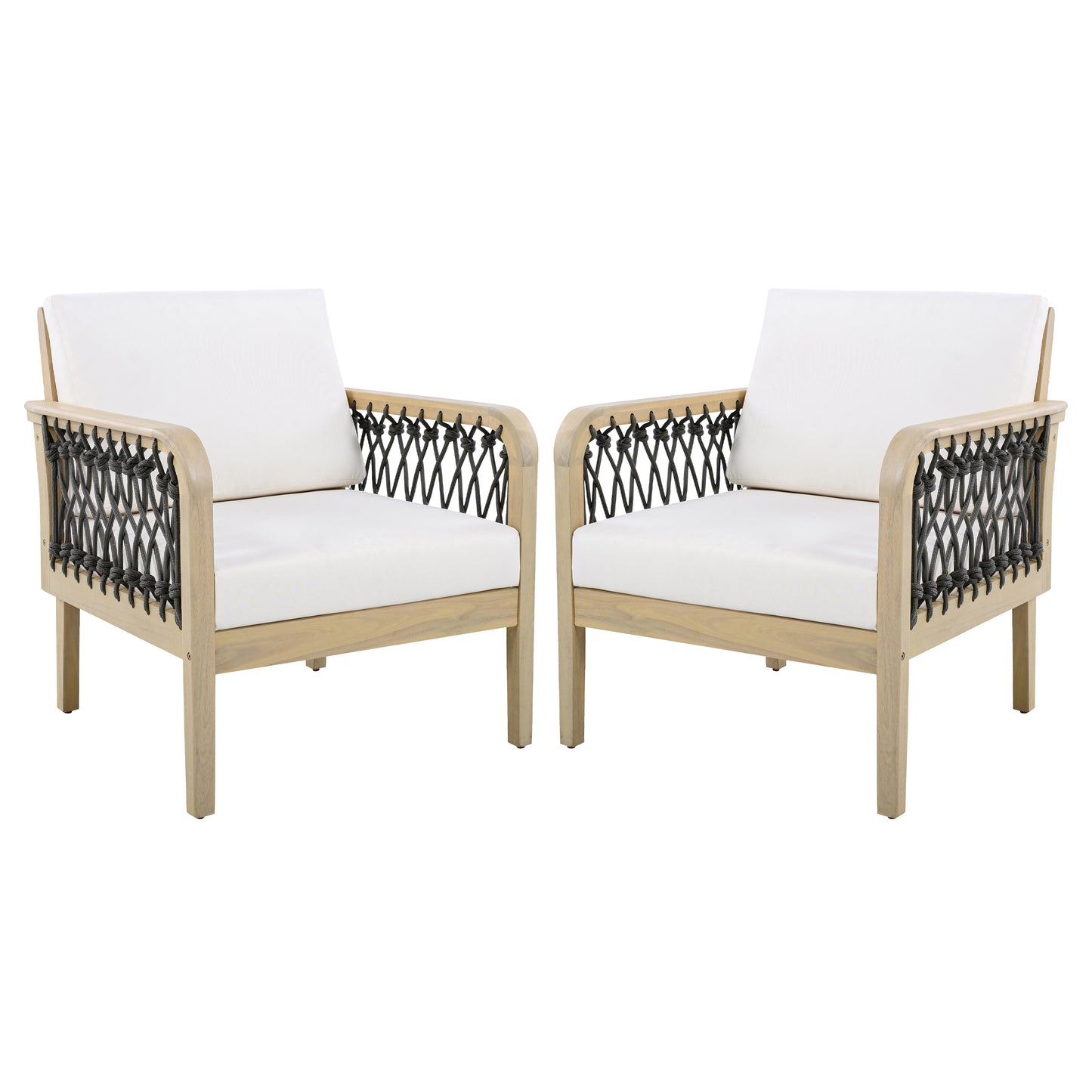 Outdoor Acacia Wood Club Chair with Handwoven Rope(Set of 2), Light Teak Finish image 4