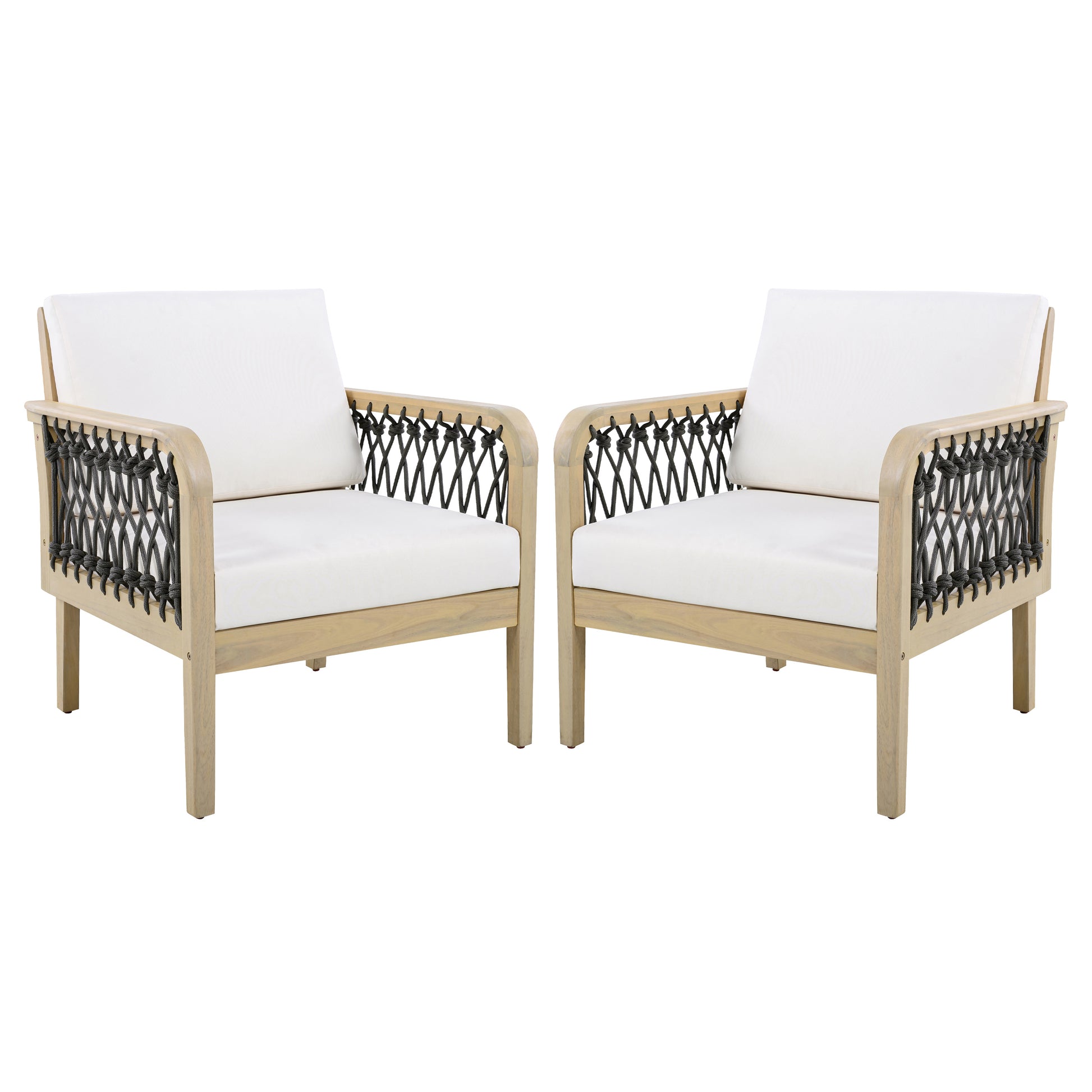 Outdoor Acacia Wood Club Chair with Handwoven Rope(Set of 2), Light Teak Finish image 4