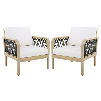 Outdoor Acacia Wood Club Chair with Handwoven Rope(Set of 2), Light Teak Finish image 4