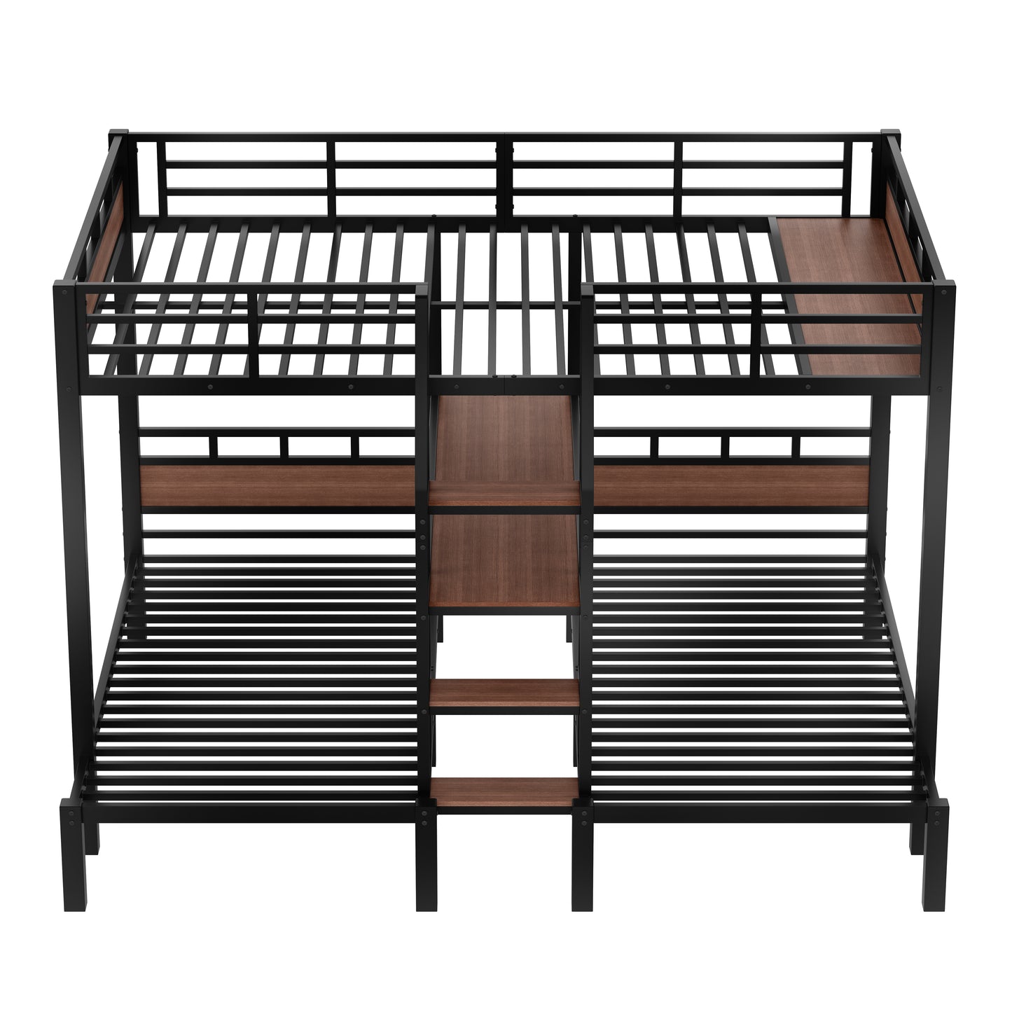 Queen over Twin over Twin Metal Bunk Bed,triple metal bunk bed with Storage shelves and storage stairs,Black image 8