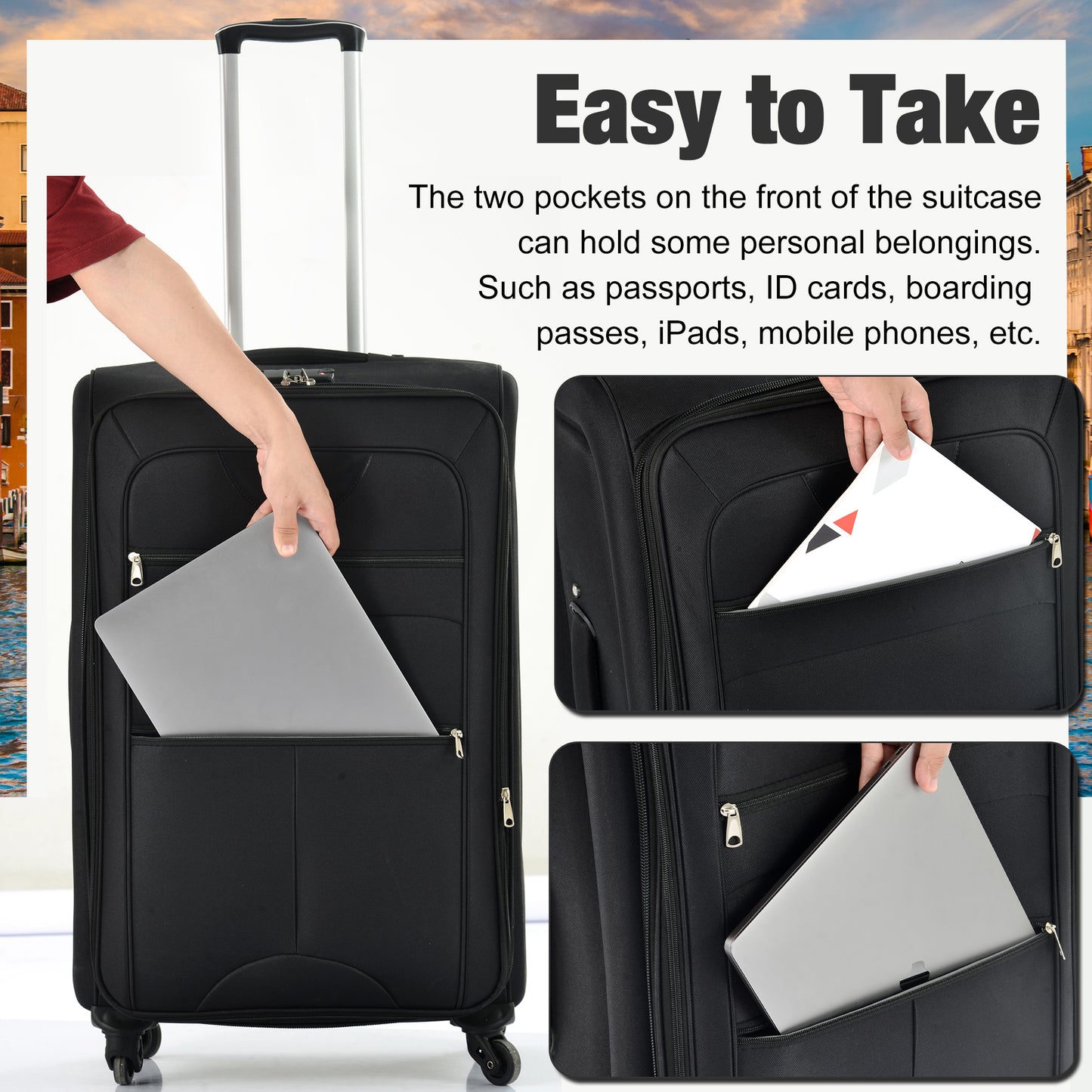 Softside Luggage Expandable 3 Piece Set Suitcase with Duffel Bag Upright Spinner Softshell Lightweight Luggage Travel Set-22/26/30 IN image 7
