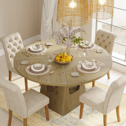 Round Dining Table for 4-6,47 Inch Round Dinner Table with Wooden Tabletop and Storage Base,Farmhouse Dining Table,Wood Kitchen Table for Dining Room,Kitchen, Living Room,Natural(Table Only) image 1