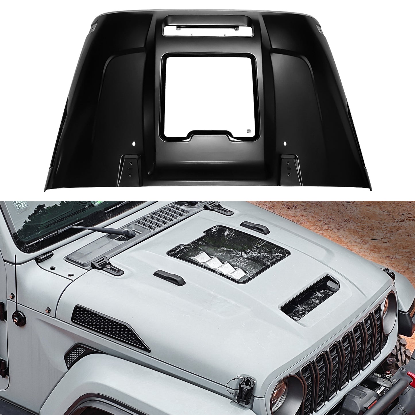 Space-Capsule Style Hood/Heat Dispersion Hood Compatible with 2018-2026 Jeep Wrangler JL JLU & 2020-2026 Gladiator JT Replacement Hood(Not for Mojave&392 Model) image 1