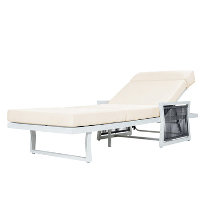 White Iron Outdoor Chaise Lounge with Black Rope Armrests, 4" Thick 4-Fold Beige Water Resistant Cushion with Built-In Headrest, 5-Position Adjustable, 400 LBS Capacity for Patio Pool Backyard image 12