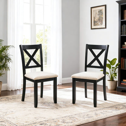 Dining Chairs Only, Wooden Dining Chairs Set of 4, Kitchen Chair with Padded Seat, Upholstered Side Chair for Dining Room, Living Room, Kitchen, Black & Beige two tone image 3