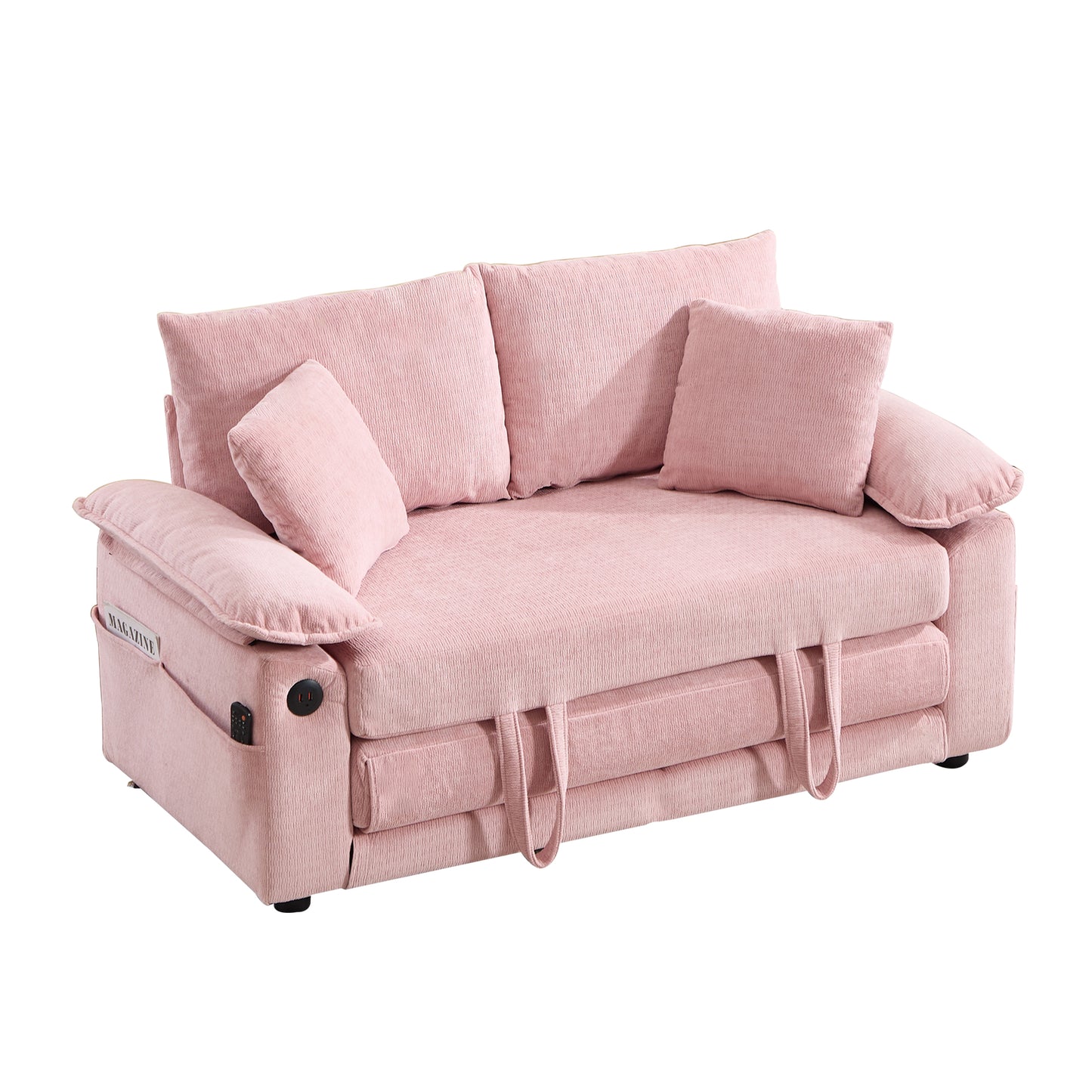 58 inch 3-in-1 Upholstered Futon Sofa Convertible Floor Sofa bed,Foldable Tufted Loveseat with Pull Out Sleeper Couch Bed,Folding Mattres Love Seat Daybed W/Side Pockets for Living Room Pink image 10