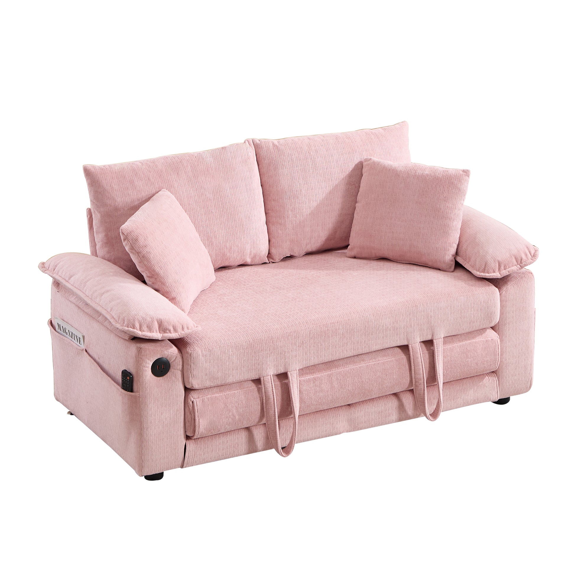 58 inch 3-in-1 Upholstered Futon Sofa Convertible Floor Sofa bed,Foldable Tufted Loveseat with Pull Out Sleeper Couch Bed,Folding Mattres Love Seat Daybed W/Side Pockets for Living Room Pink image 10