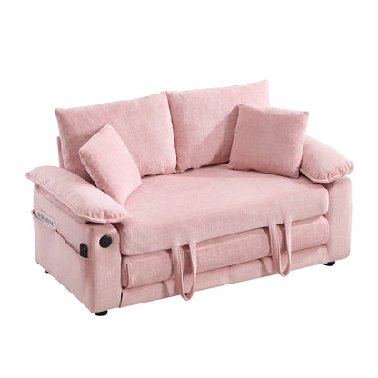 58 inch 3-in-1 Upholstered Futon Sofa Convertible Floor Sofa bed,Foldable Tufted Loveseat with Pull Out Sleeper Couch Bed,Folding Mattres Love Seat Daybed W/Side Pockets for Living Room Pink image 10