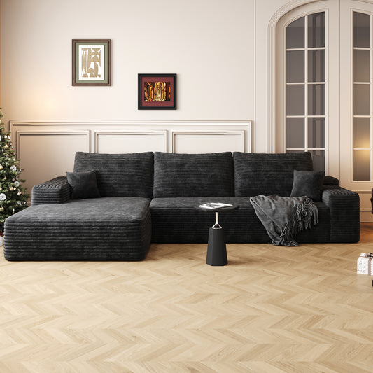 107" Cloud Sectional Couch with L-Shape Chaise,Modern Modular Sofa with Deep Seat, Upholstered Couches for Living Room Bedroom,No Assembly Required (Plush Corduroy Fabric),Black image 1