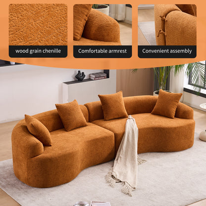 Compression Sponge Sofa Orange Curved Modular Sectional, 30D High-Density Chenille Sleeper Couch for Apartment, Living Room,110"L image 4