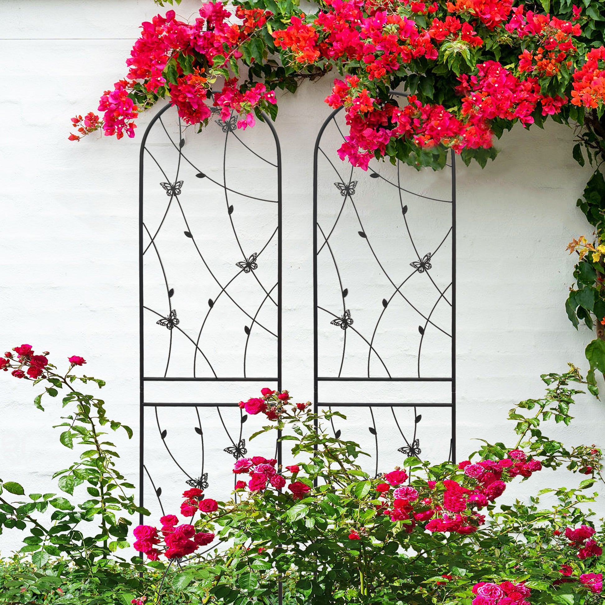 4 Pack Metal Garden Trellis 86.7" x 19.7" Rustproof Trellis for Climbing Plants Outdoor Flower Support Butterfly Deco Black image 7