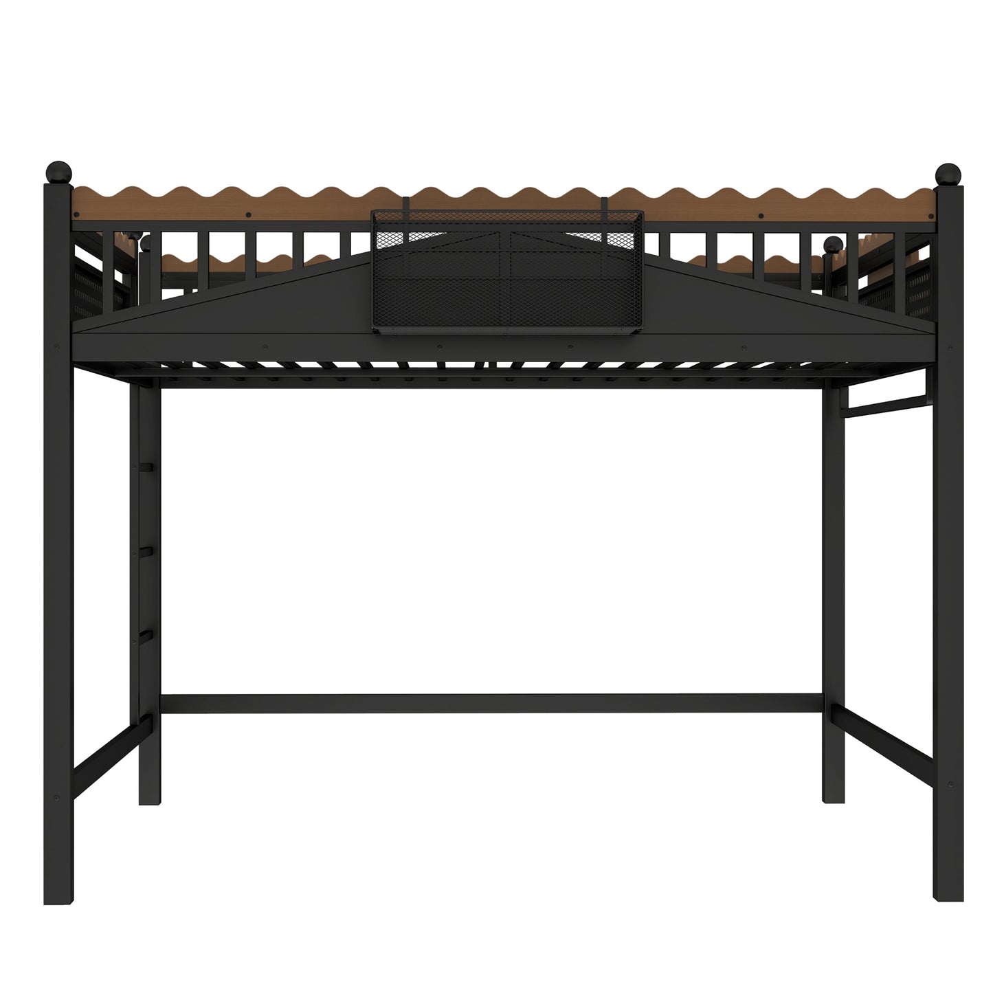 Queen Size Loft Bed with Ladders, Metal Loft Bed with Storage Shelves and bookshelf, No Box Spring Needed and Chic Design, Black image 8