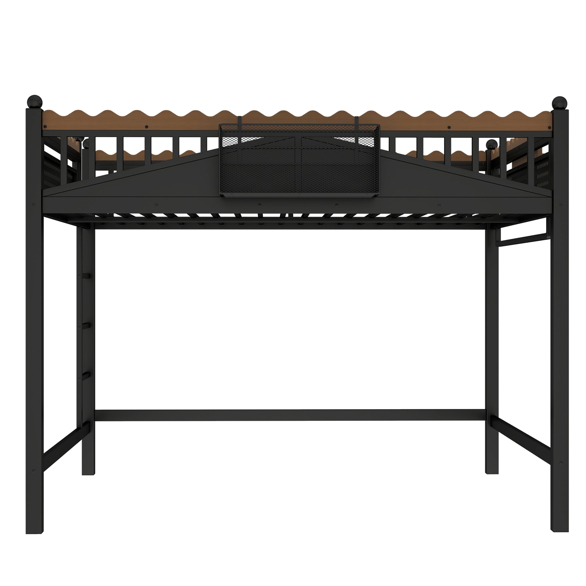 Queen Size Loft Bed with Ladders, Metal Loft Bed with Storage Shelves and bookshelf, No Box Spring Needed and Chic Design, Black image 8
