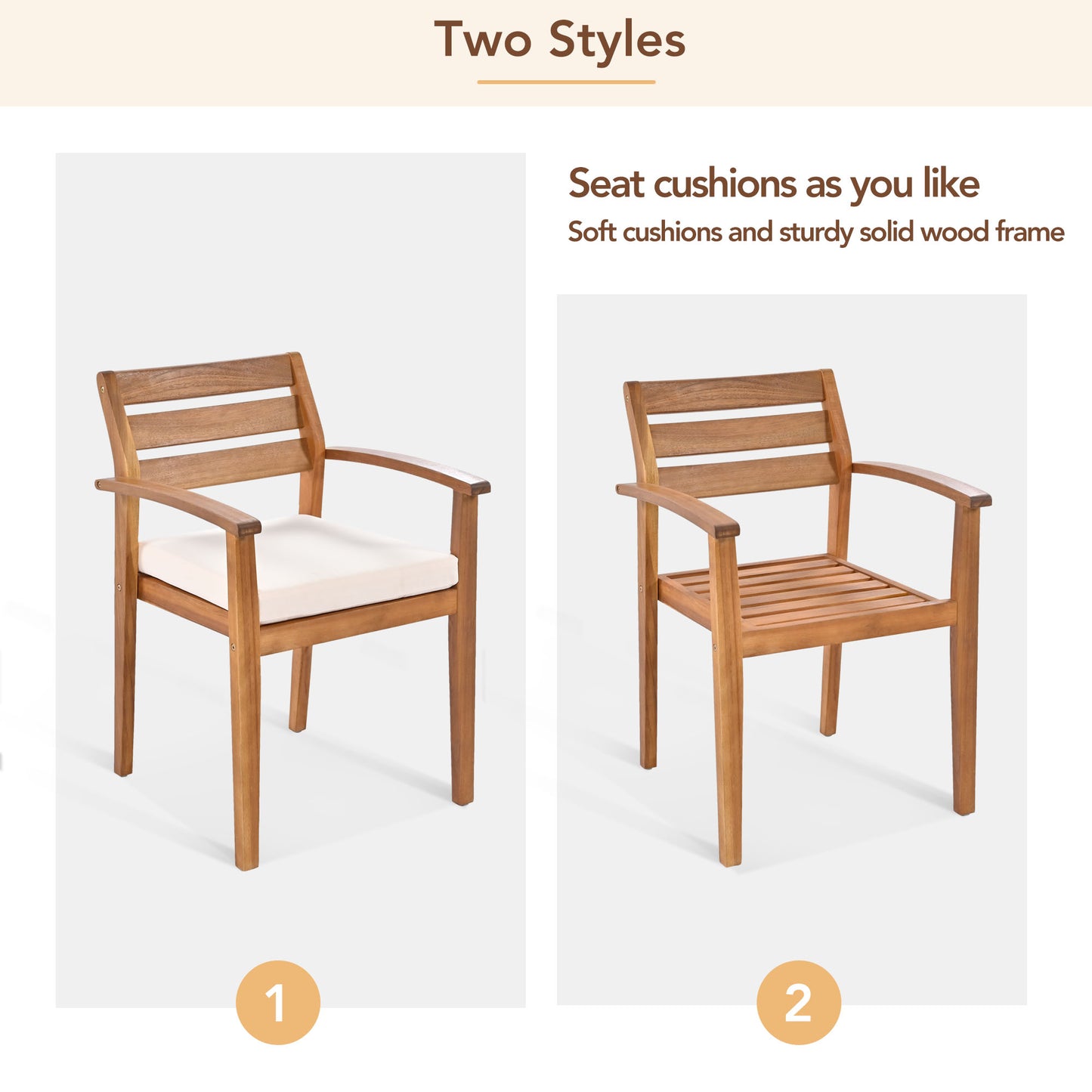 GO Outdoor Wood Dining Set For 7-8 Person, Outdoor Dining Furniture With Removable Cushions, Ergonomic Chairs And Bench, Thicker Table, Nature image 11