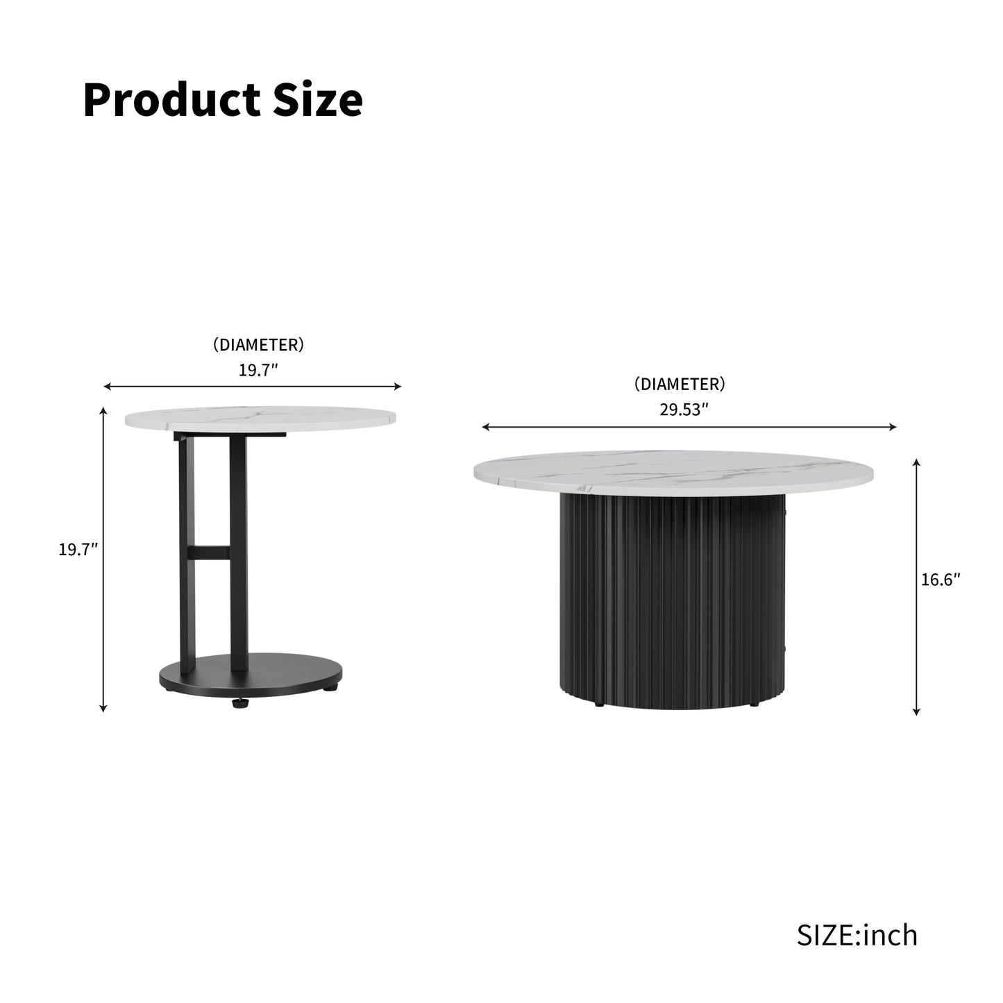 Coffee Table Set of 3, Modern Nesting Coffee Tables with Faux Marble Top and Metal Legs, Round Coffee & Side Tables with Ribbed Design for Living Room, Small Space Apartment image 4