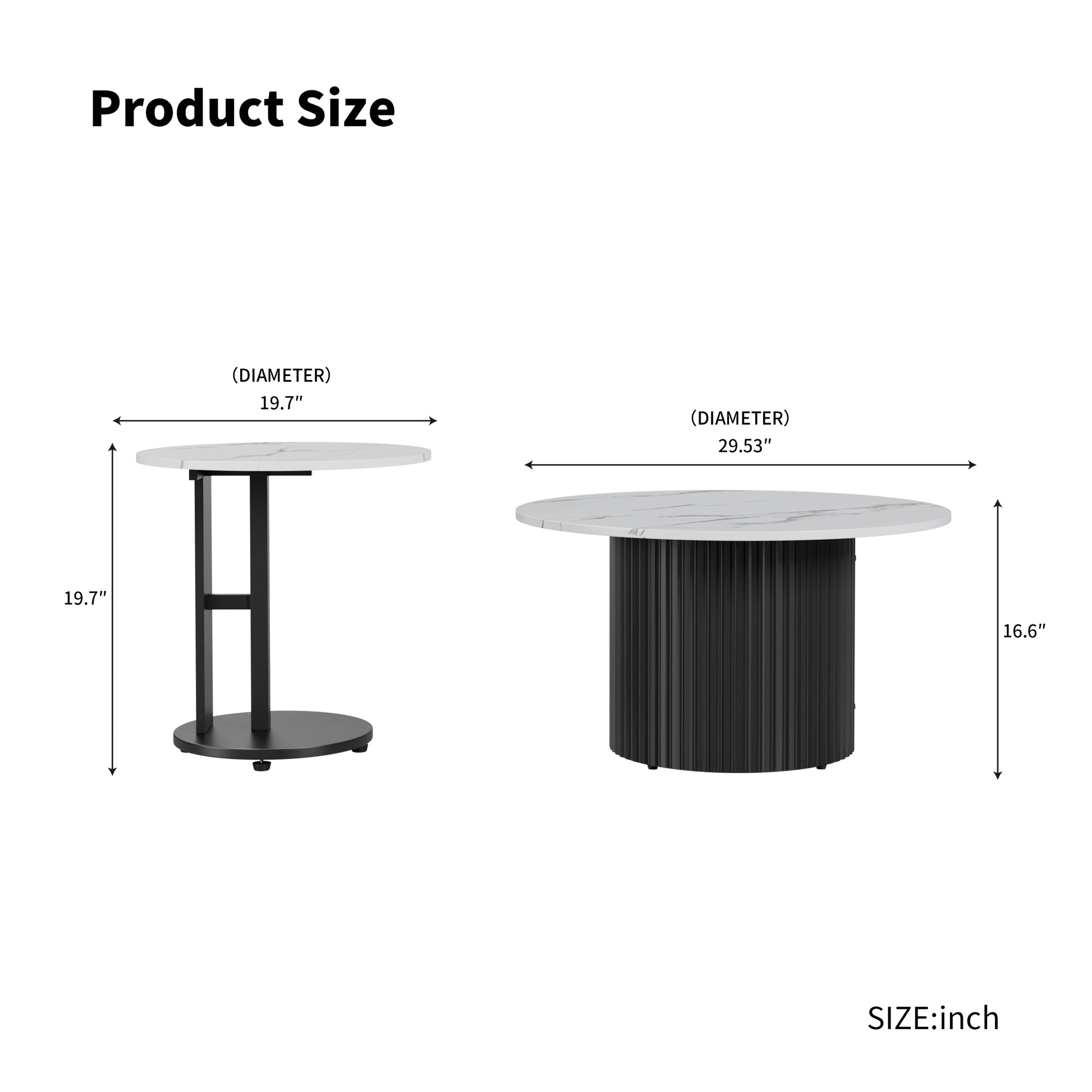 Coffee Table Set of 3, Modern Nesting Coffee Tables with Faux Marble Top and Metal Legs, Round Coffee & Side Tables with Ribbed Design for Living Room, Small Space Apartment image 4