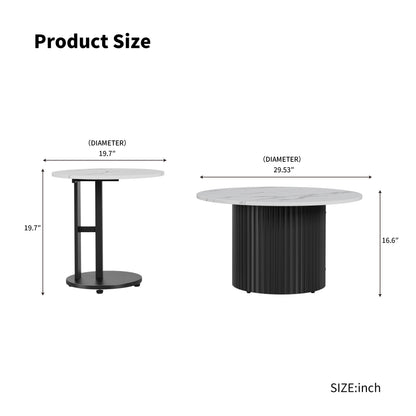 Coffee Table Set of 3, Modern Nesting Coffee Tables with Faux Marble Top and Metal Legs, Round Coffee & Side Tables with Ribbed Design for Living Room, Small Space Apartment image 4