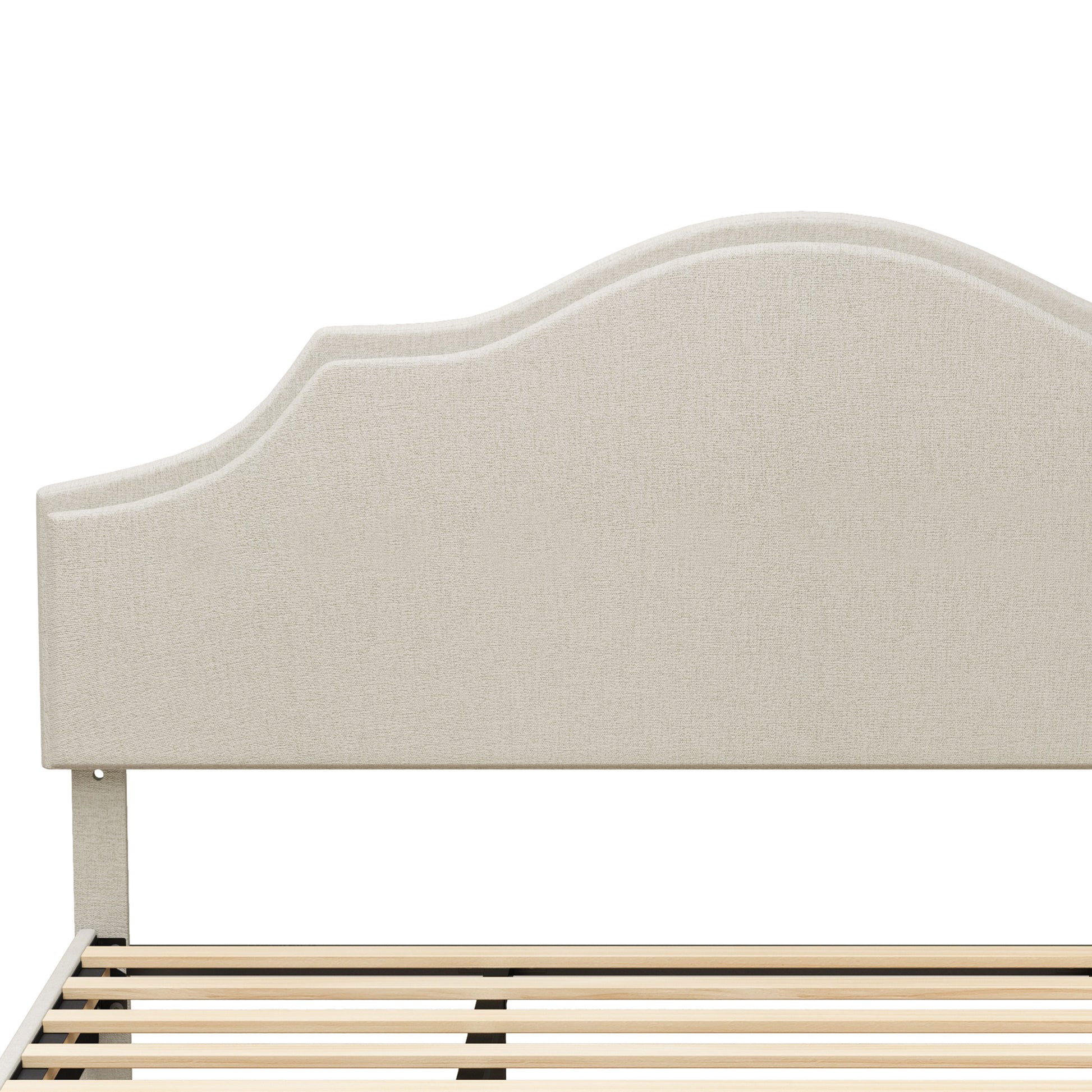 King Size Bed Frame Upholstered Platform Bed with Adjustable Headboard,Linen Fabric Padded,Modern Simple Style Platform Bed No Box Spring Needed, Easy Assembly, Beige image 11