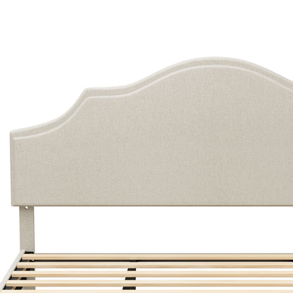 King Size Bed Frame Upholstered Platform Bed with Adjustable Headboard,Linen Fabric Padded,Modern Simple Style Platform Bed No Box Spring Needed, Easy Assembly, Beige image 11