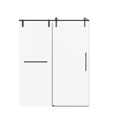 56-60" W * 76" H Frameless Single Sliding Shower Doors Without Soft-Close, Bathroom Sliding Shower Door With Towel Rail And Auxiliary Handle, 5/16" (8mm) Thick SGCC Tempered Glass Door, Matte Black image 11