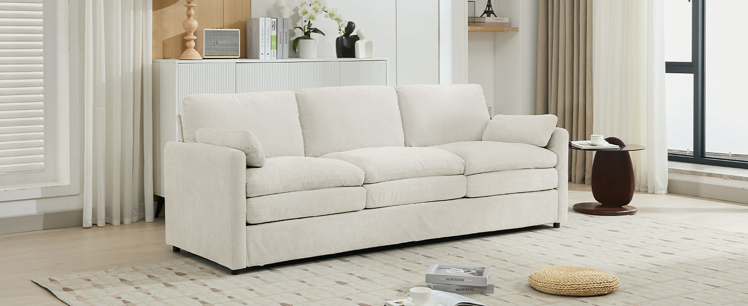 89" Cozy Upholstered 3-seater Sofa Oversized Comfy Cloud Sofa Double Cushion 3-seater Sofa Plush Cushion Sofa Couch for Living Room, Beige image 7