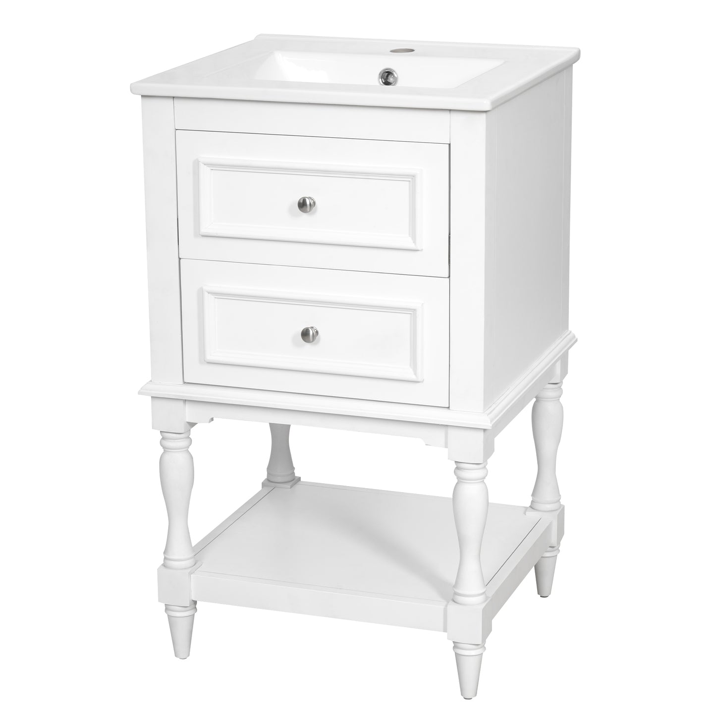 20'' Bathroom Vanity with Ceramic Sink, Bathroom Storage Cabinet with Open Shelf, Retro Design Bathroom Cabinet with 2 Drawers image 10