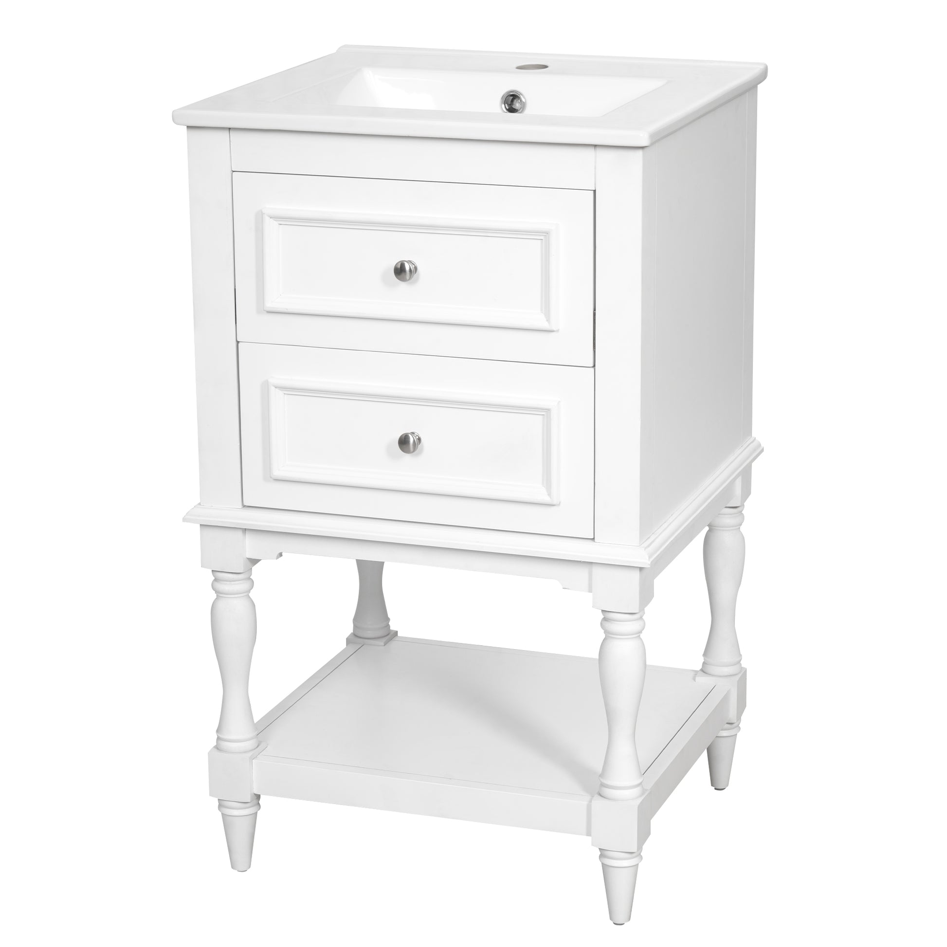 20'' Bathroom Vanity with Ceramic Sink, Bathroom Storage Cabinet with Open Shelf, Retro Design Bathroom Cabinet with 2 Drawers image 10