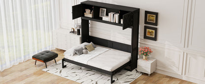 Full Size Murphy Bed with Storage Cabinets, Black image 8