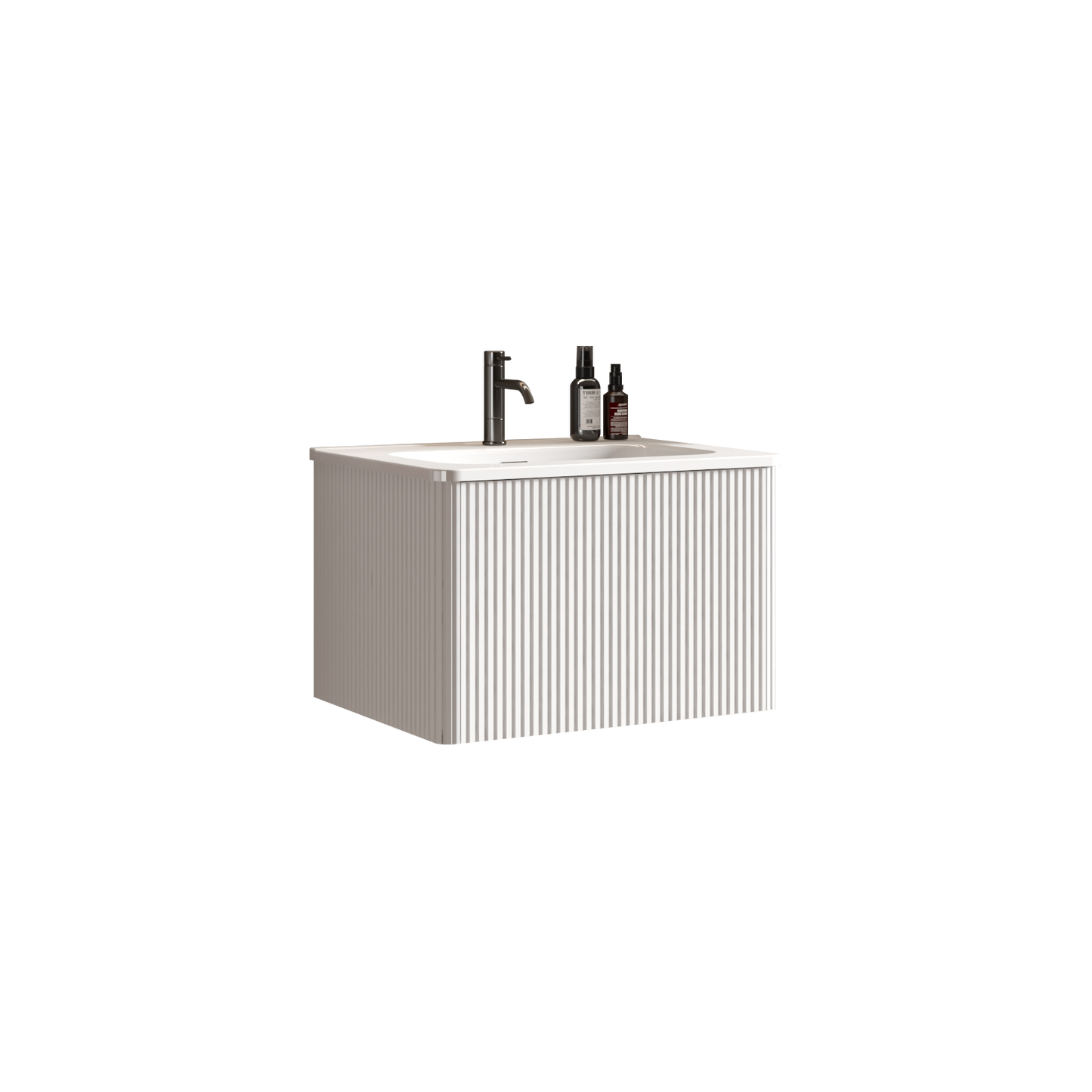 U059-Etna24W-301 Etna 24" Striped Soft White Bathroom Vanity with White Ceramic Sink, Wall Mounted Floating Bathroom Vanity for Modern Bathroom, One-Piece White Sink Basin without Drain, Pre-assembled image 8