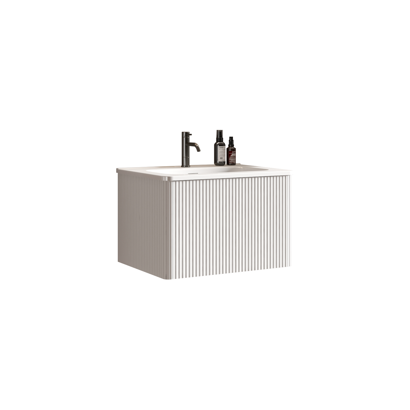 U059-Etna24W-301 Etna 24" Striped Soft White Bathroom Vanity with White Ceramic Sink, Wall Mounted Floating Bathroom Vanity for Modern Bathroom, One-Piece White Sink Basin without Drain, Pre-assembled image 8