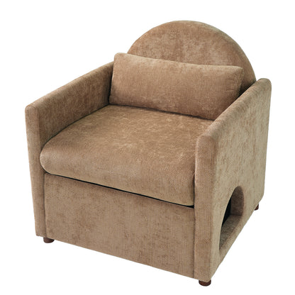 Coffee Pet Friendly Accent Chair with Hidden Pet Nook, Acacia Wood Legs, 220lbs Weight Capacity, Modern Upholstered Armchair for Living Room image 5