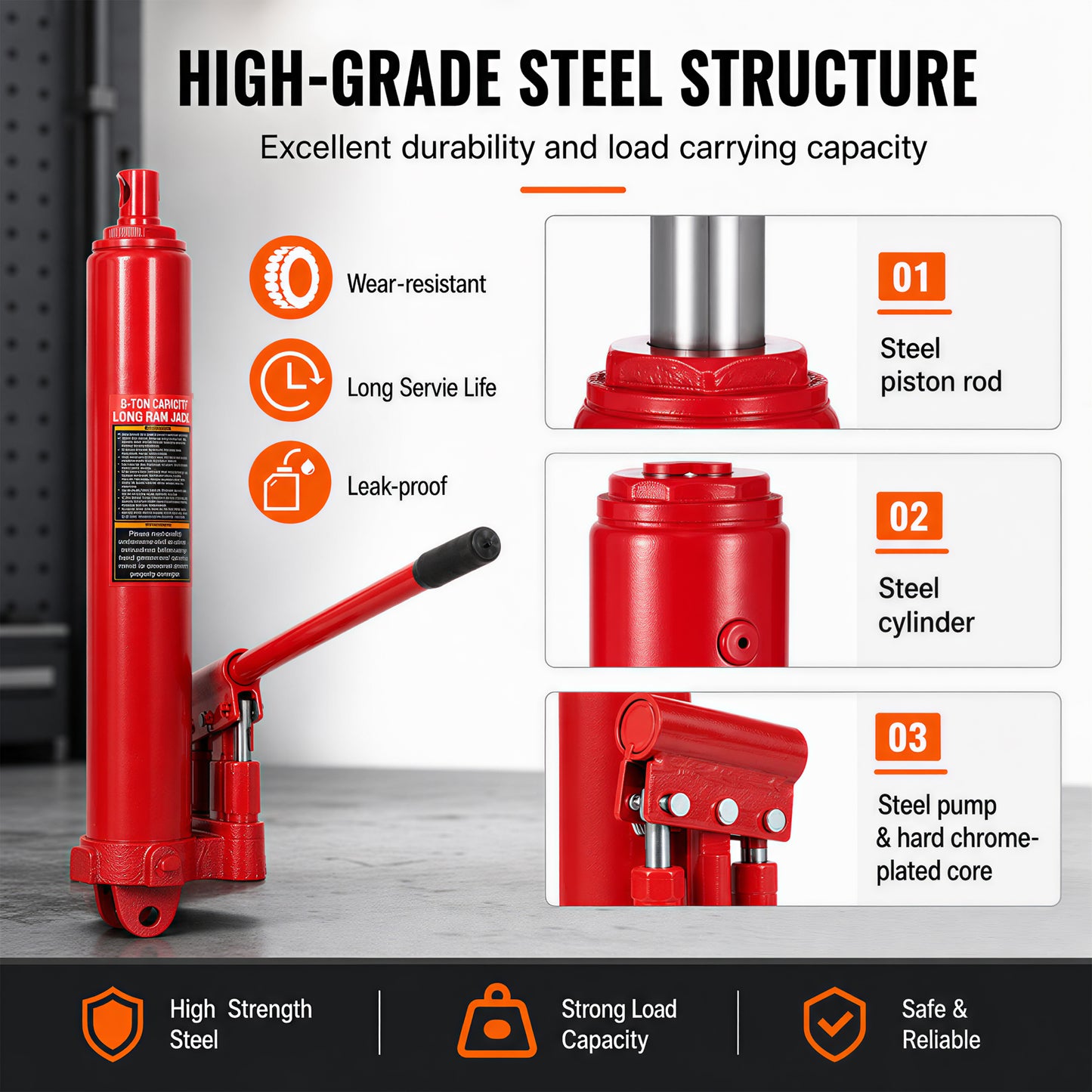 8 Ton Hydraulic Long Ram Jack - Dual Double Piston Pump, Clevis Base, Red - Heavy-Duty 16,000 lb Capacity for Engine Hoists, Shop Cranes & Garage Lifting image 7