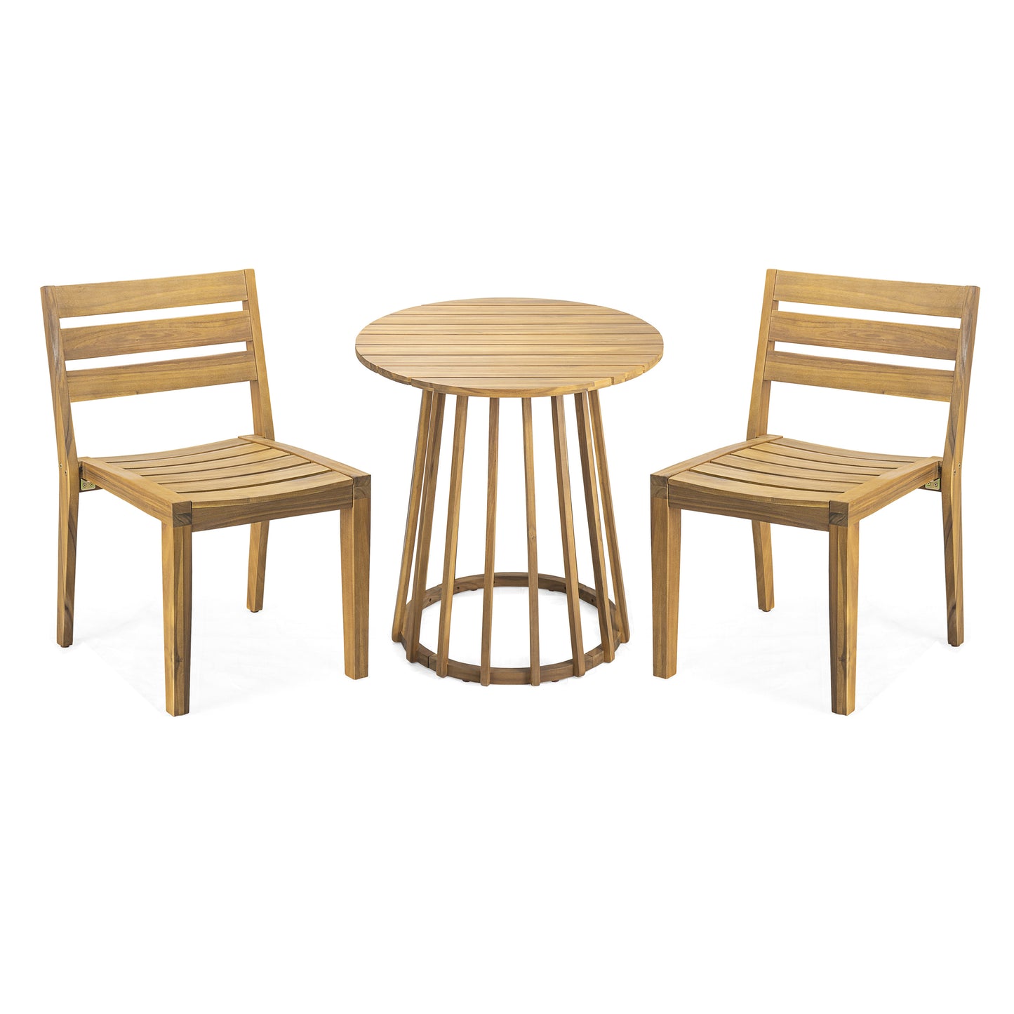 Outdoor 3-Pieces Acacia Wood Dining Set,Round Bistro Set, Teak image 2