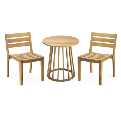 Outdoor 3-Pieces Acacia Wood Dining Set,Round Bistro Set, Teak image 2