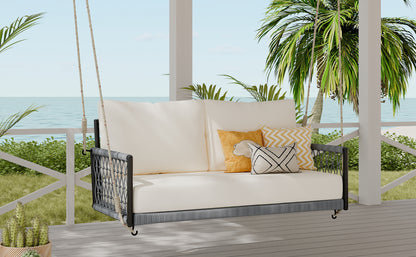 TREXM 1-Piece Woven Rope Outdoor Swing Sofa with Soft Cushions Seating 2 for Patio, Courtyard and Balcony (Beige) image 8