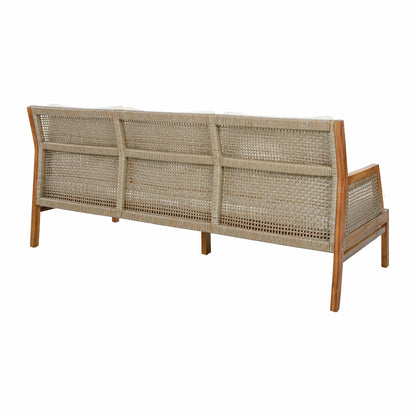 3 Piece Acacia Wood Patio Furniture Set, Outdoor Wicker Furniture Sectional Sofa Set with Coffee Table, 4 Seats Sofa Deep Seating with Soft Cushions for Garden, Backyard, Teak & Mix Brown & Cream image 8